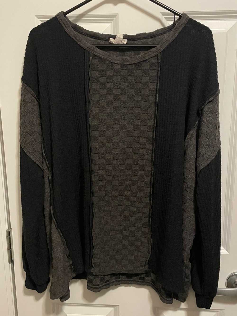 BiBi Mixed Media Patchwork Waffle Knit Top Size L